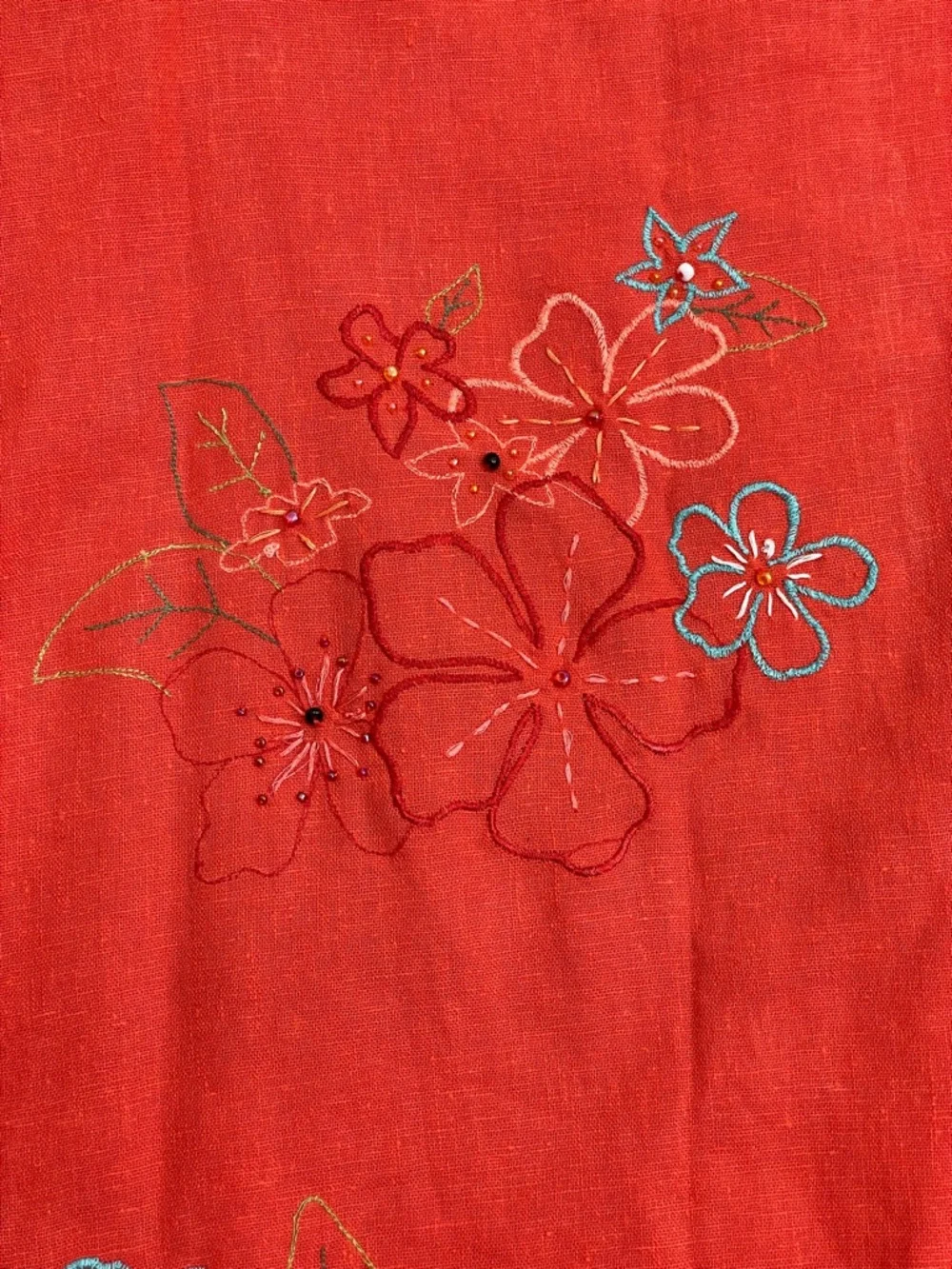 Muse Vintage Orange Linen Embroidered Asymmetrical Fringe Hem Midi Skirt - Picture 9 of 12
